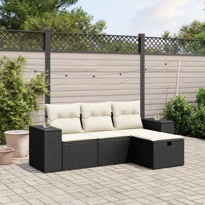 Produktbild von 4-tlg. Garten-Sofagarnitur - mit Kissen Schwarz Poly Rattan - Gartenmöbelset 3264372