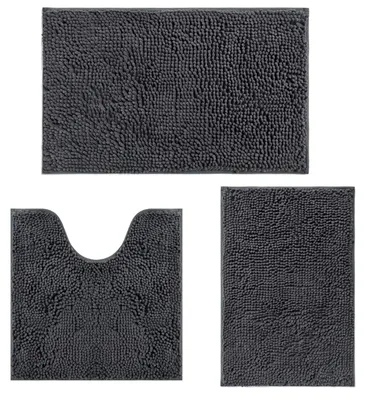Produktbild von 3-teiliges Badezimmerteppich-Set, Badematten-Set für das Badezimmer, rutschfest, waschbare Badematten und Teppiche, Badezimmer-Set für Dusche, Badewanne und Toilette (dunkelgrau)