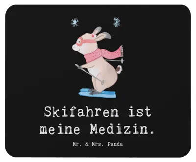 Produktbild von Mr. & Mrs. Panda Mauspad Hase Skifahren - Schwarz - Geschenk, pc mausunterlage, Skisport, laptop, notebook, Skiwettbewerb, Mouse Pad, Mousepad, Skirennen, Sport