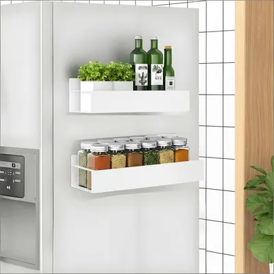 Produktbild von Magnetisches Kräuterregal Weiß mit 2 Regalen und 4 Haken zur Küchenorganisation