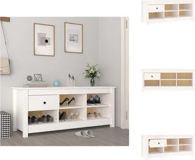 Obrázok produktu pre vidaXL Botník biely 110x38x45,5 cm z masívneho borovicového dreva - Regály a skrinky na topánky