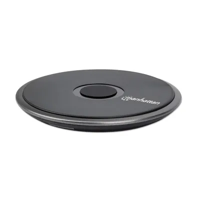 Produktbild von Manhattan Kabelloses Induktionsladegerät 10 W, Qi™-er Wireless Charger, rundes Ladepad, sichere Schnellladung mit 10 W, 7,5 W oder 5 W, schwarz, Drinnen, USB, Kabelloses Aufladen, 1,5 m, Schwarz