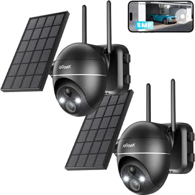 Produktbild von ieGeek 2pcs 5MP überwachungskamera Aussen Akku, 355°/90° Pan Tilt WLAN Kamera mit Farbnachtsicht, solar Kamera überwachung au?en, PIR Bewegungsmelder