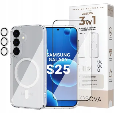 Imagen del producto de Funda para Samsung S25 compatible con MagSafe de Osova + cristal protector 5D + cristal protector para la cámara – Set 3 en 1