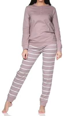 Produktbild von Normann Damen Pyjama mit Bündchen - Kuschel Interlock – auch in Übergröße ; altrose , 40