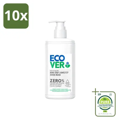 Imagen del producto de 10 unidades de jabón líquido para manos Ecover ZERO, sin perfume, 250 ml, pack grande