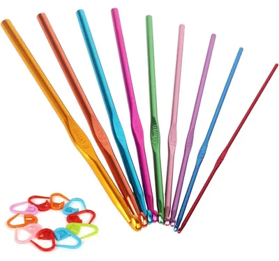 Produktbild von Häkelnadel-Set mehrfarbig Aluminium 19 Stück 2,0-6,0 mm mit Maschenmarkierern