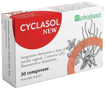 Produktbild von Cyclasol New Nahrungsergänzungsmittel mit Coenzym Q10, Resveratrol, Astaxanthin und Pflanzenextrakten, glutenfrei, 30 Tabletten