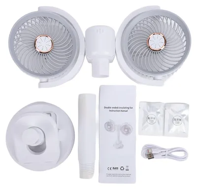 Produktbild von Double Head Clip On Fan Rechargeable Dual Brushless Motor 360° Rotation Desk Cooling Fan with LED Light