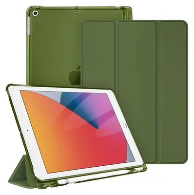 Produktbild von Fintie Hülle für iPad 9. Generation 2021/8. Gen 2020/7. Gen 2019 10.2 Zoll mit Stifthalter, ultradünne leichte Schutzhülle mit transparenter Rückseite und Auto Schlaf/Wach Funktion, Olivgrün