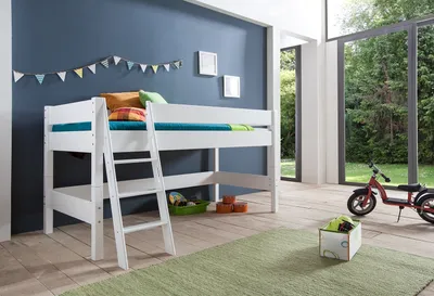 Produktbild von Relita Halbhohes Spielbett KIM Buche massiv weiß lackiert, ohne Vorhang