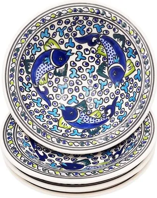 Immagine prodotto di Set di 4 piatti fondi Tebsi Blue Fish - P 23 cm