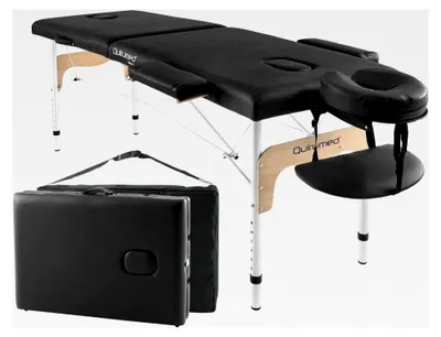 Produktbild von Klappbare Massageliege aus Aluminium, Schwarz, 180 x 60 cm, Kunstleder, Tragbar, Leicht, Abnehmbare Kopfstütze, Gesichtsloch, Höhenverstellbar, Bis zu 120 kg
