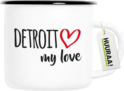Produktbild von Huuraa Emaille Tasse Detroit my love 300ml Vintage Campingbecher Geschenkidee