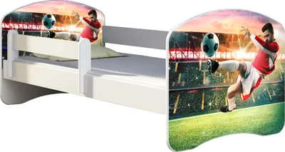 Image de ACMA lit d'adolescent lit d'enfant lit junior set complet avec matelas sommier à lattes et protection antichute blanc 37 footballeur 2 140x70