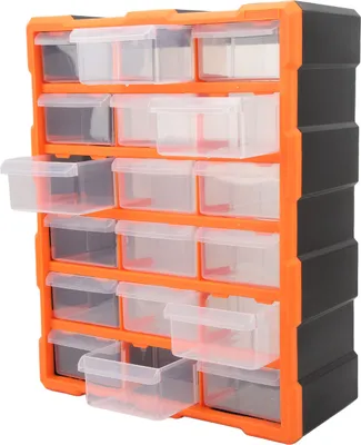 Obrázek produktu pro Zásuvkový box na součástky 18 zásuvek Průhledný velkokapacitní nástěnný kontejner na šroubovací elektrické součástky