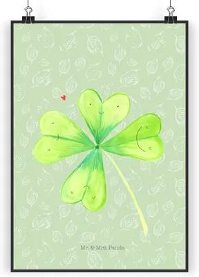 Produktbild von Mr. & Mrs. Panda Bild Blume Kleeblatt DIN A4 - Blattgrün - Geschenk, Wanddekoration, Motivation, Glücksbringer, Plakat, wanddeko, Garten, Glück, Wandbild, Umzug, drucke