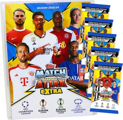 Produktbild von Topps Match Attax Karten Champions League Extra 2023-2024 - 1 Mappe + 5 Booster Sammelkarten