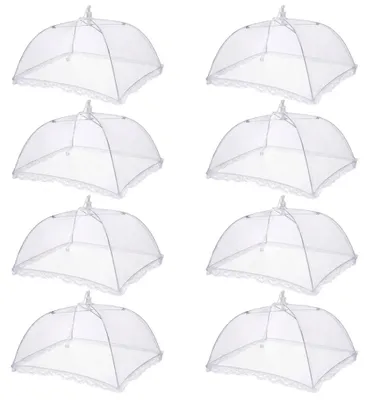 Produktbild von Fliegenhaube 8er Set 45x45 cm, faltbare Speisehauben mit Spitze, Insektenschutz Abdeckhaube für Buffet, Grillen, Garten & Picknick, weiß, KI-generiertes Bild