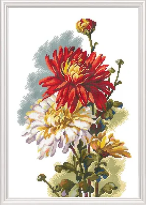 Zdjęcie produktu dla RTO Zestaw do haftu krzyżykowego "Chrysantema" m516, schemat z oznaczeniem liczby oczek, wymiary 20x32 cm