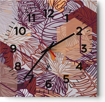 Produktbild von Wanduhr - Quadrat - Glasuhr - Blatt Pflanze Blume - 30x30cm - Schleichendes Uhrwerk - Lautlos - zum Aufhängen bereit - Dekoration Modern - Wanddekoration aus Glas - C4AC30x30-3865