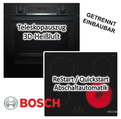 Produktbild von Herdset BOSCH Backofen EcoClean Teleskopauszug + Kochfeld Glaskeramik 60 cm autark
