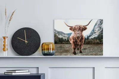 Produktbild von MuchoWow® - Leinwandbilder - Schottischer Highlander - Berg - Tiere, Wandbild, Wanddeko Bilder Wohnzimmer, 40x30 cm