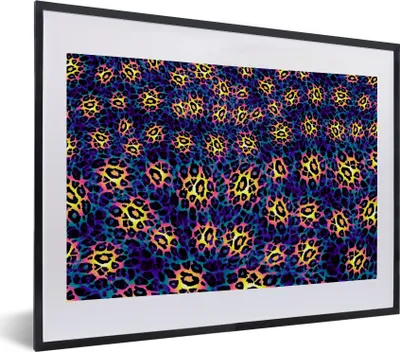 Produktbild von MuchoWow® Gerahmtes Poster Design - Leopardenmuster - Gelb - Blau 40x30 cm - Poster mit Schwarzem Bilderrahmen Wandposter Rahmen Foto Bilder - Bilderrahmen - Poster im Rahmen