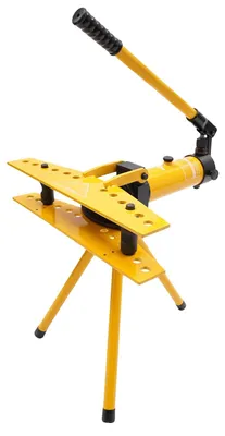 Imagen del producto de Dobladora hidráulica manual para tubos, con una capacidad máxima de 10 toneladas, ángulo de doblado de 90°, color amarillo