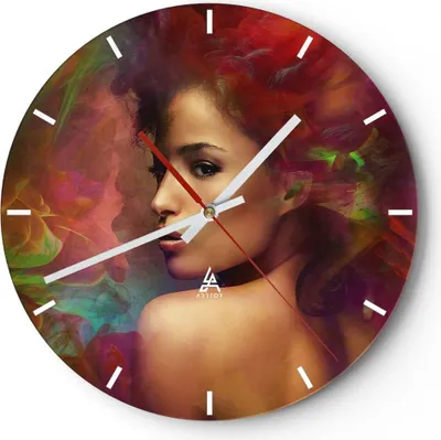 Produktbild von Wanduhr - Rund - Glasuhr - frau gesicht - 30x30cm - Schleichendes Uhrwerk - Lautlos - zum Aufhängen bereit - Dekoration Modern - Wanddekoration aus Glas - C3AR30x30-3735