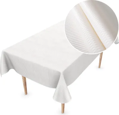 Produktbild von Tischdecke Wachstuch Premium Gestreift Weiß Robust Wasserabweisend Breite 155 cm Länge 220 cm