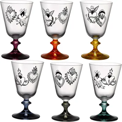 Produktbild von Weingläser Weinglas Bella Love Hard Heart Herz Tattoo Kristallglas 260 ml 6er Set mehrfarbig Bohemia Crystalex