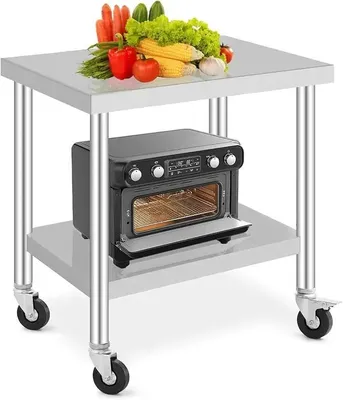 Produktbild von Edelstahl Arbeitstisch - Arbeitstisch 60x90 cm - Mit Rollen - Höhenverstellbare Unterablage - Vorbereitungstisch für Gastronomie, Haushalt, Garten