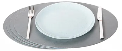 Ovale Platzsets aus recyceltem Leder, 4 Stk., 45,7 x 33 cm, grau