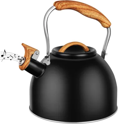 Produktbild von Wasserkessel, 3L Edelstahl Pfeifkessel, Flötenkessel mit Holzmasergriff, Teekessel für alle Kochplatten, Wasserkocher Teekocher für Tee & Kaffee