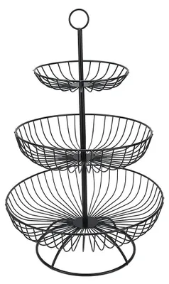 Produktbild von Omgoods - Obstkorb, 3-stöckig - Metallregal - Obstschale - Gemüseaufbewahrung - Platzsparend - Vintage-Dekoration