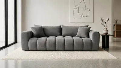 Productafbeelding van Kaiser Möbel slaapbank met opbergruimte, bekleed met veloursstof, kleur: asgrijs, model: COSMOPOLITAN