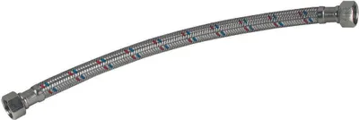 A flexible metal braided hose with connectors on both ends, shown against a white background.