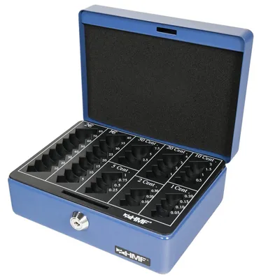 Immagine prodotto di Cassaforte portamonete - Cassetta portavalori - 20 x 16 x 9 cm - Acciaio - Con chiave e vano portamonete estraibile - Nero