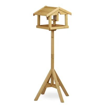 Produktbild von Relaxdays Vogelhaus mit Ständer, Aus Holz, Unbehandelt, Stehend, Vogelfutterhaus Bausatz, HBT: 117 x 50 x 50 cm, braun
