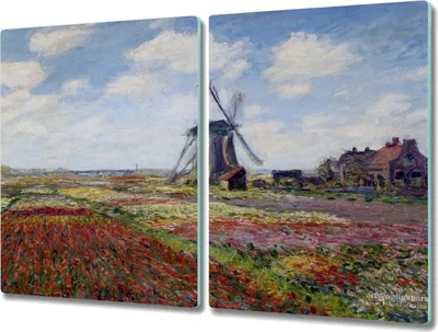 Produktbild von Coloray Schneidebrett Herdabdeckplatte 2x40x52 cm Kochplattenabdeckung Hackbrett Küchenbrett - Mühle Wiese Monet