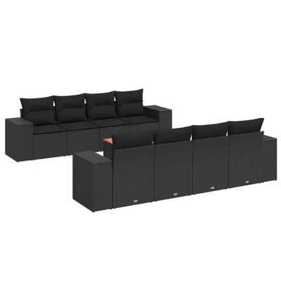 Produktbild von vidaXL 9-tlg. Garten-Sofagarnitur mit Kissen Schwarz Poly Rattan