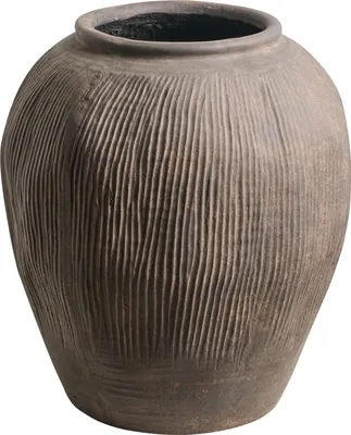 Produktbild von BELIANI Blumenvase Braun Lehm-Faser-Mischung 40 cm Hoch Gerillt Rund 35x35 cm Modernes Design Indoor & Outdoor Keramikvase Dekovase Bodenvase
