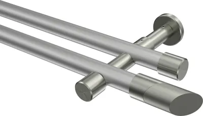 Produktbild von Interdeco Gardinenstange / Vorhangstange Silbergrau / Edelstahl-Optik, Typ Prestige Verano (Schräge) ohne Ringe, 20 mm Ø 2-läufig, 360 cm