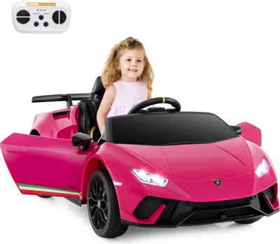 Produktbild von DREAMADE Lamborghini Kinder Elektroauto, 12 V Batteriebetriebener Elektrischer Fahrzeug mit Fernbedienung, LED-Leuchten, Musik, Sanftem Start, Pink