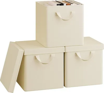 Produktbild von WOLTU Faltbare Aufbewahrungsboxen 3 Stück, mit Deckel Metallrahmen, Mehrzweck : Creme 20L(27x27x27 cm) Farbe: Creme Größe: 20L(27x27x27 cm)