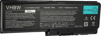 Produktbild von vhbw Akku Ersatz für Toshiba PA3536U-1BRS, PA3537U-1BRS, PABAS100, PA3537U-1BAS, PABAS101 für Notebook (6600 mAh, 11,1 V, Li-Ion)