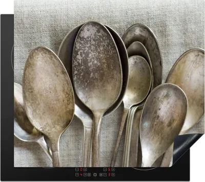 Produktbild von KitchenYeah© Herdabdeckplatte Eine Sammlung von alten Löffeln , 58x51cm, Küche Deko, Glaskeramikkochfeld Herdabdeckung, Abdeckplatte fùr Kochfeld