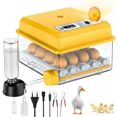 Image de Incubateur automatique d'œufs - Machine de couvetuse numérique - Testeur d'œufs LED - Retournement automatique - Contrôle de la température et de l'humidité - Pour 16/36 œufs - Blanc