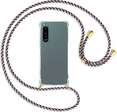 Produktbild von Handykette Backcover-Schutzhülle mit Band (Metall goldfarben) für Sony Xperia 5 IV (6.1'') - blau+beige